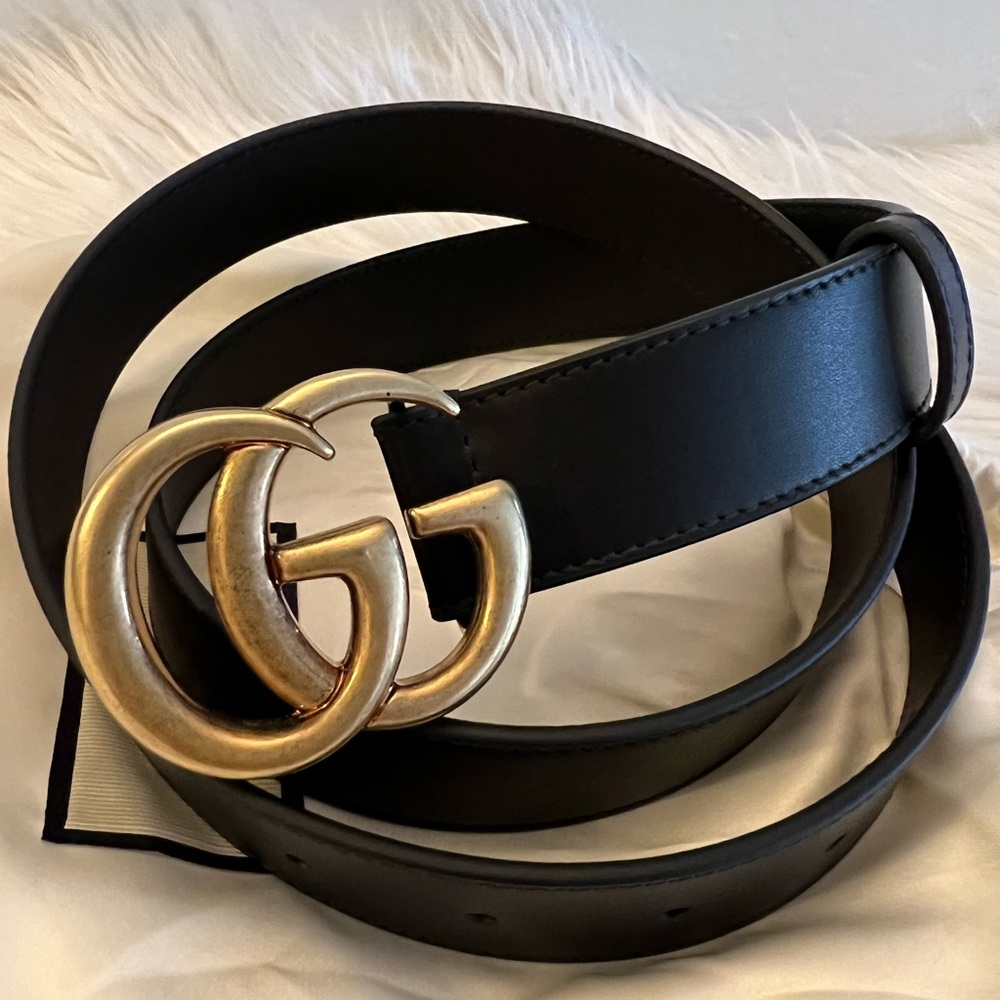 Gucci Black Leather Belt with Gold Buckle